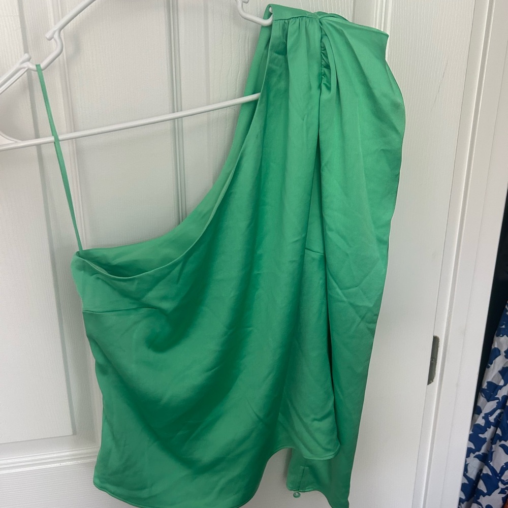 Express Off the Shoulder Green Satin Top